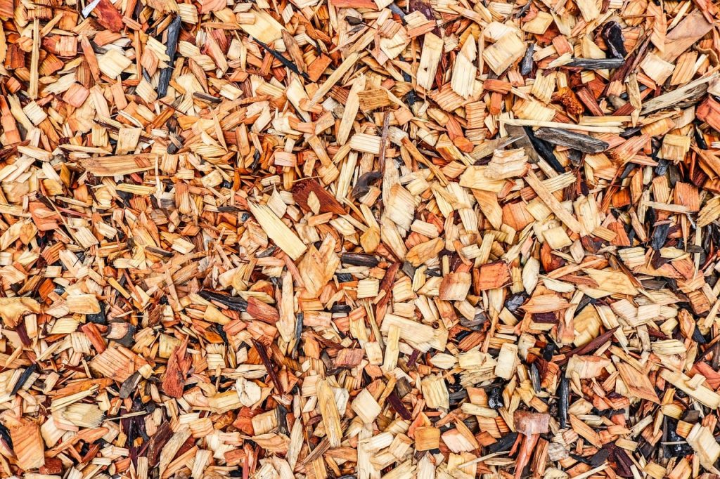 wood chips in low maintenance garden