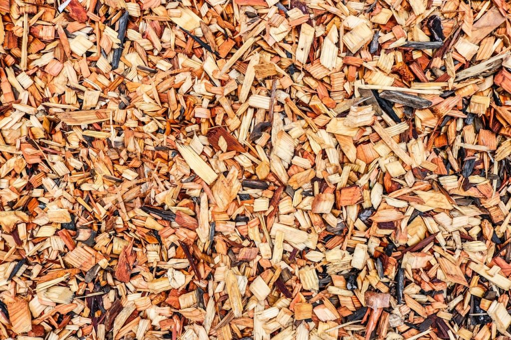 wood chips in low maintenance garden